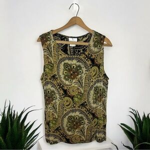 The Travel Collection Plus Size Paisley Print Slinky Knit Boho Artsy Tank Top